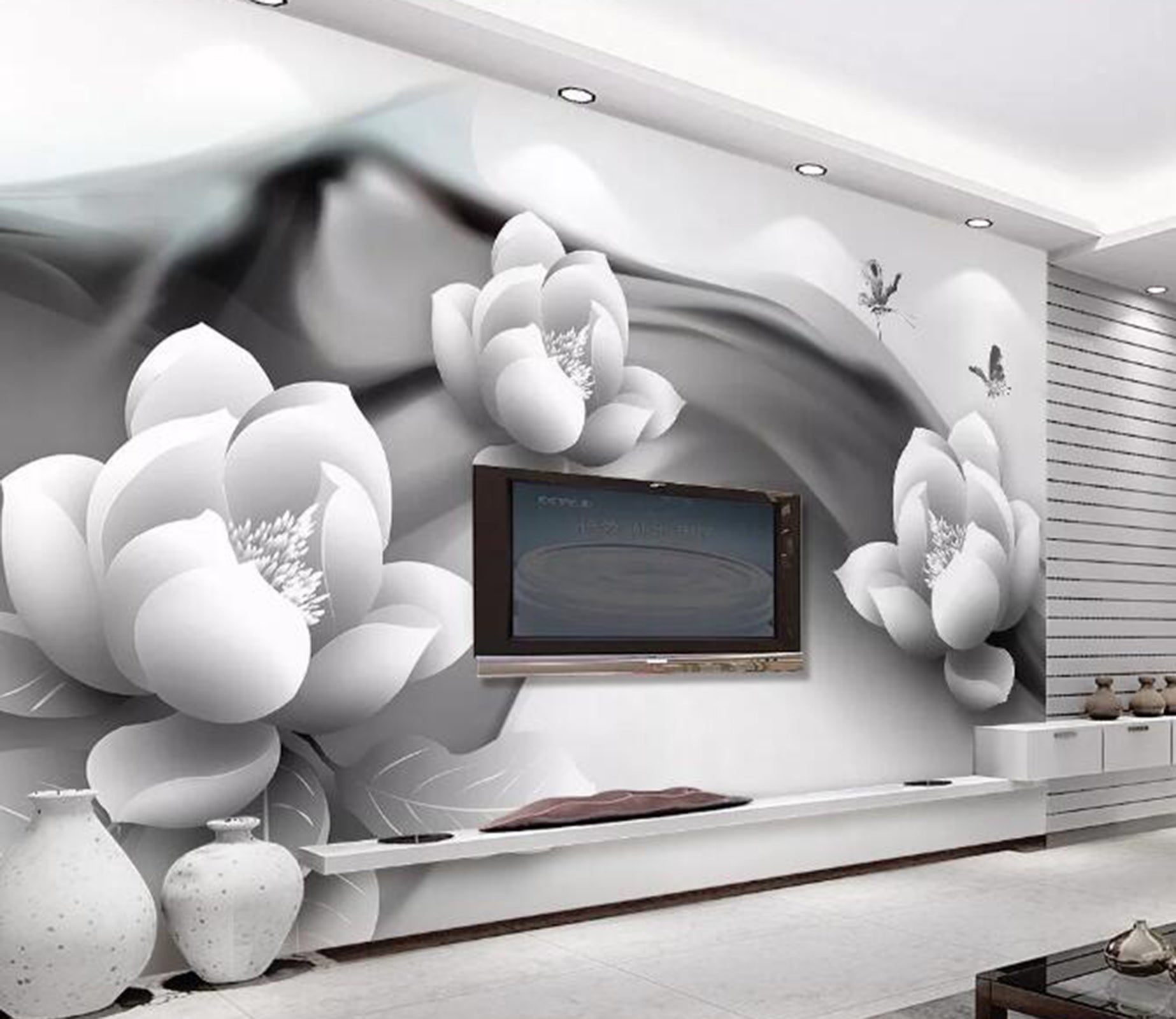 3D White Flowers WG13 Wall Murals Wallpaper AJ Wallpaper 2 