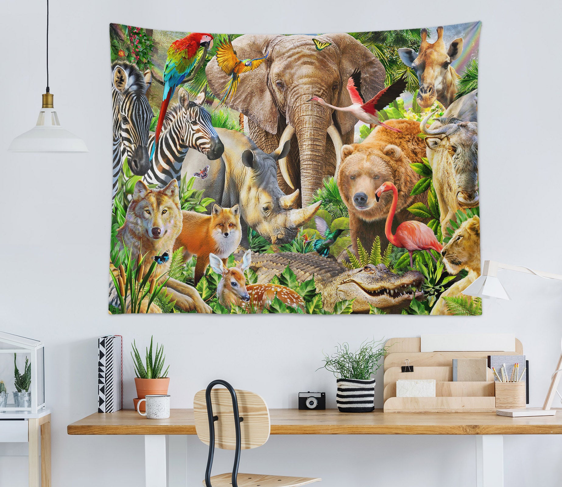 3D Elephant Zebra 729 Adrian Chesterman Tapestry Hanging Cloth Hang