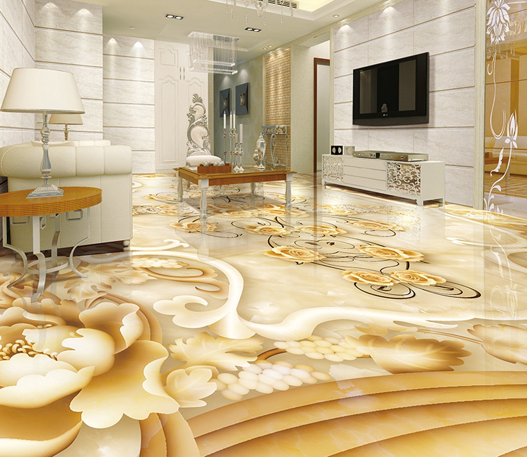 3D Golden Marble Lace WG273 Floor Mural Wallpaper AJ Wallpaper 2 