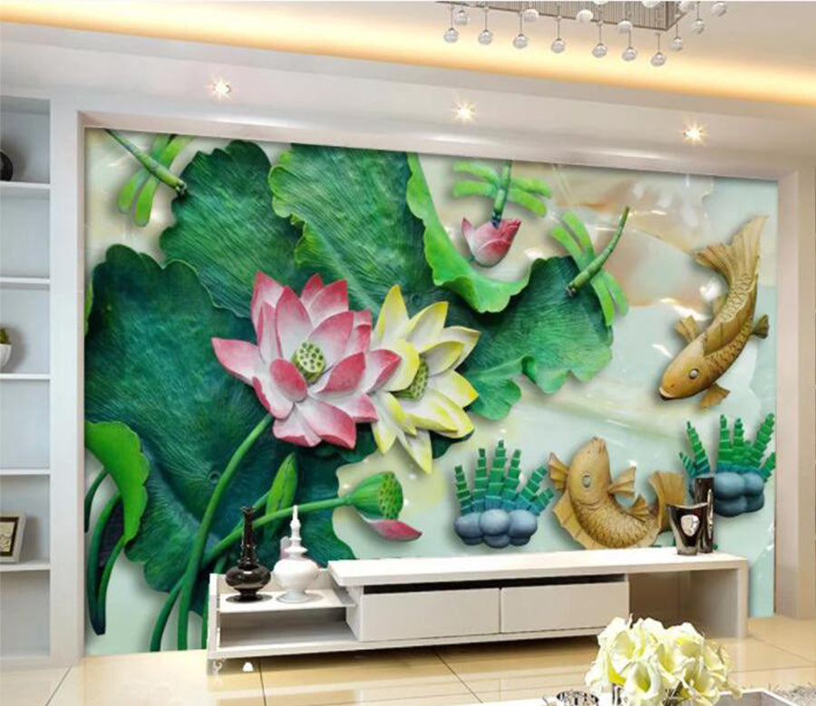 3D Goldfish Lotus WC1008 Wall Murals