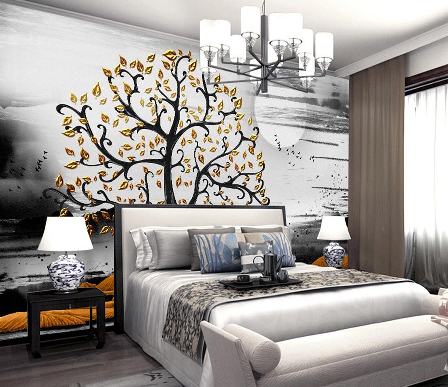 3D Moon Golden Tree WC1061 Wall Murals