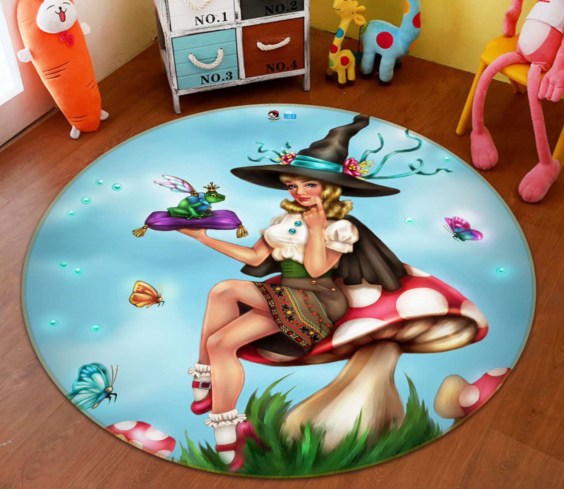 3D Mushroom Girl 8886 Brigid Ashwood Rug Round Non Slip Rug Mat