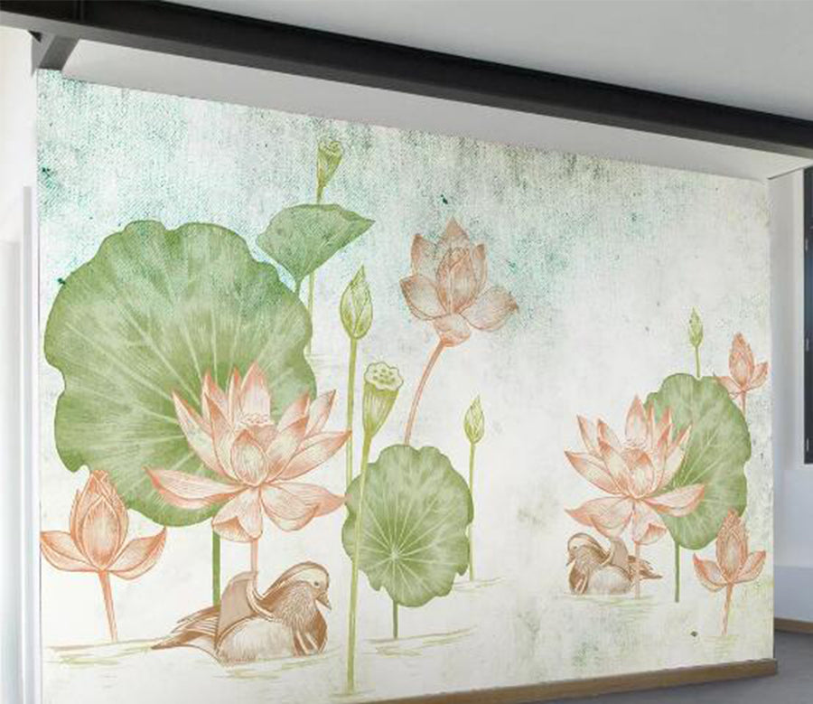 3D Lotus Duck WC193 Wall Murals