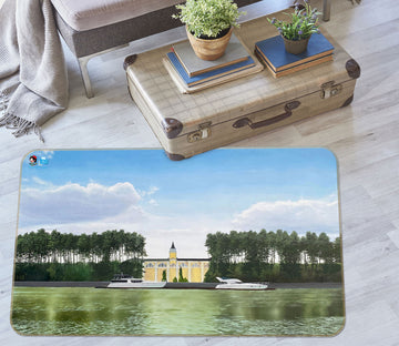 3D Lake Tree Building 96229 Marina Zotova Rug Non Slip Rug Mat