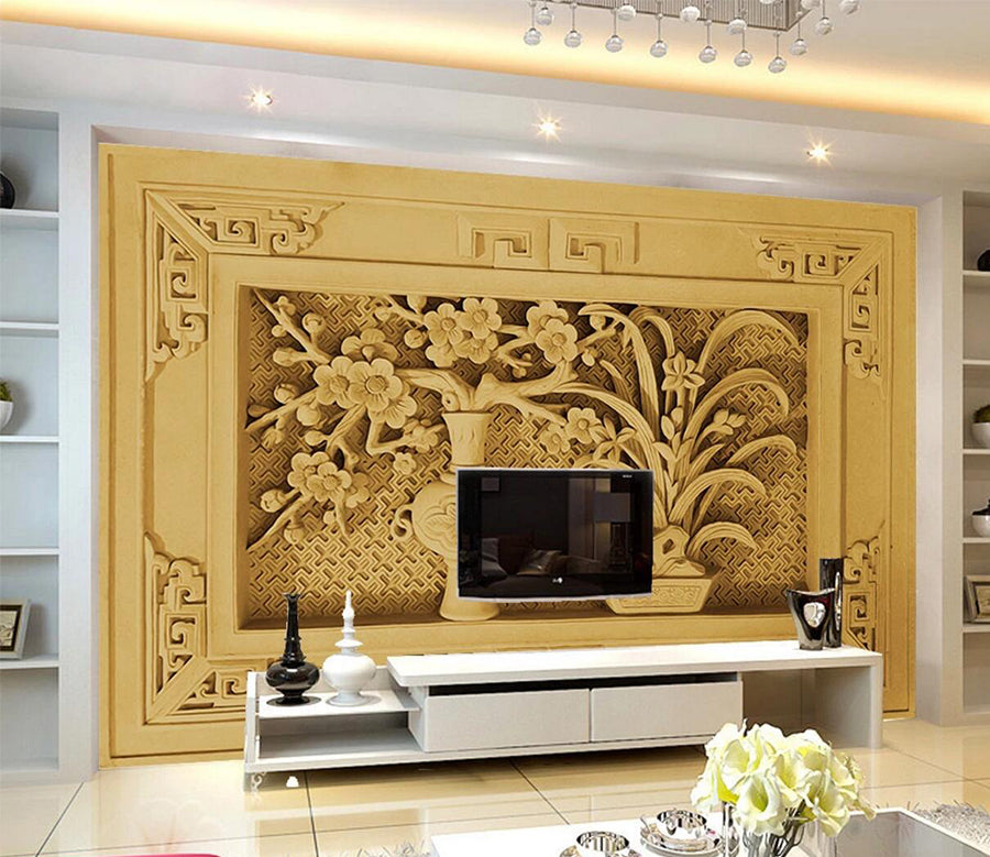 3D Engraving Vintage Vase WC602 Wall Murals