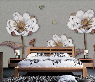 3D Lotus Butterfly WC1050 Wall Murals