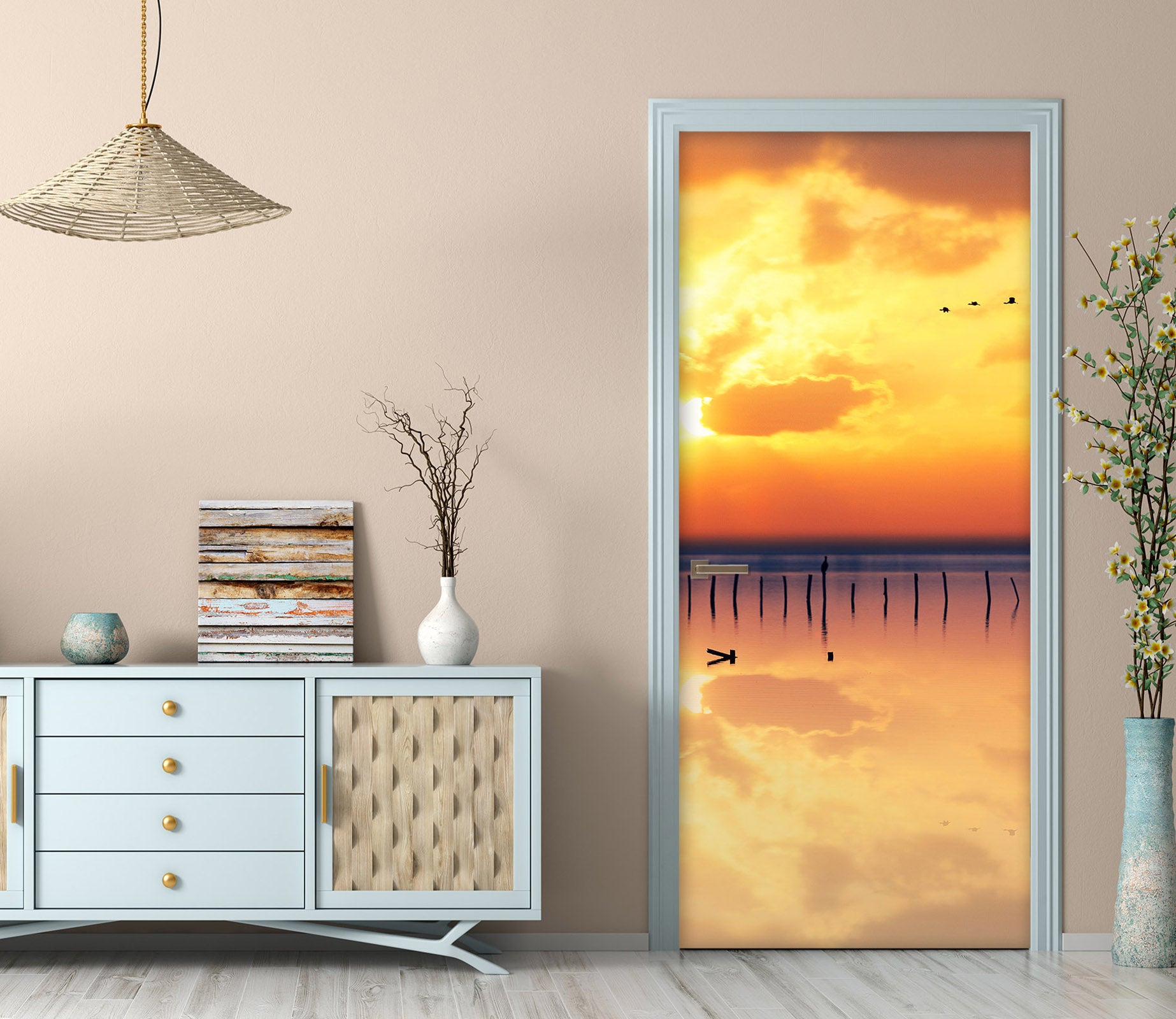 3D Sunset Sky Lake 119223 Marco Carmassi Door Mural