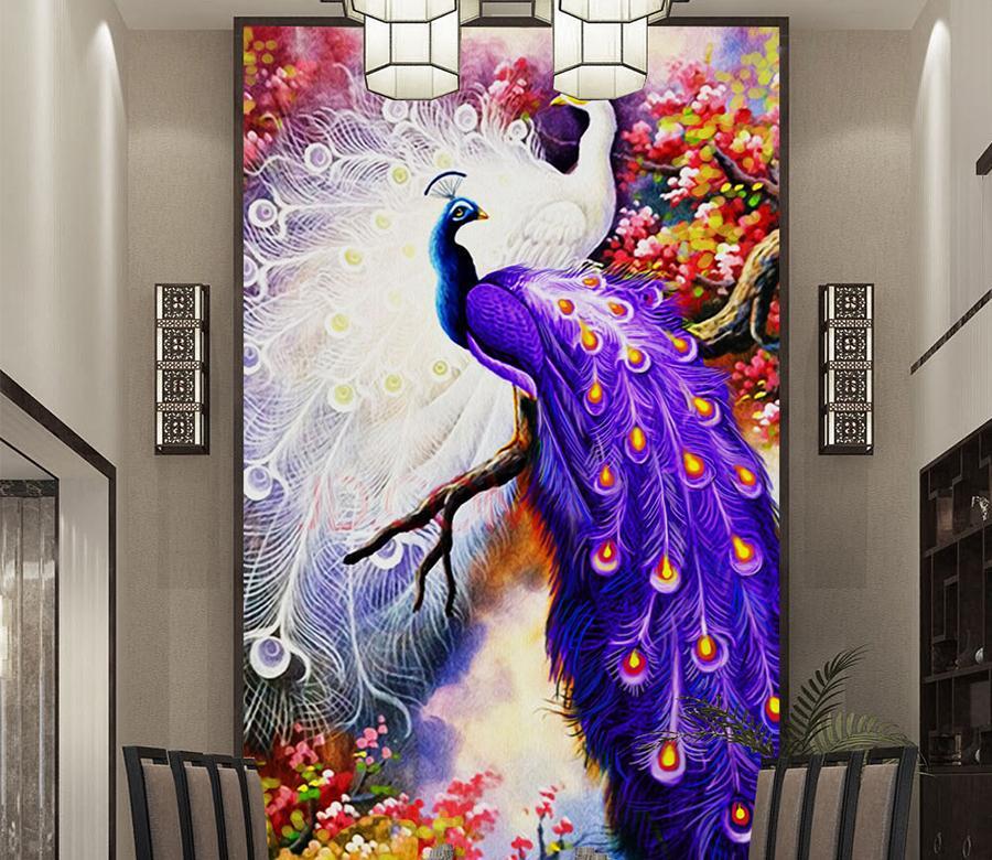 purple peacock wallpaper mural photo
