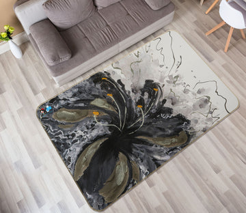 3D Black Ink Flower 1209 Skromova Marina Rug Non Slip Rug Mat