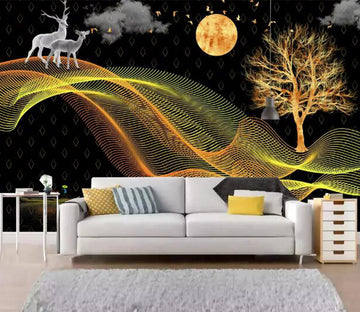 3D Moon White Deer WC2310 Wall Murals