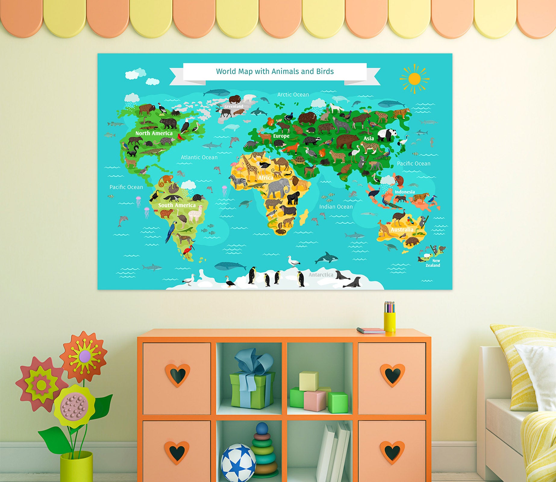 3D Sea Island 246 World Map Wall Sticker