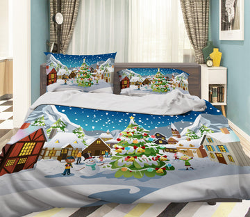 3D Snow Tree Houses 31120 Christmas Quilt Duvet Cover Xmas Bed Pillowcases