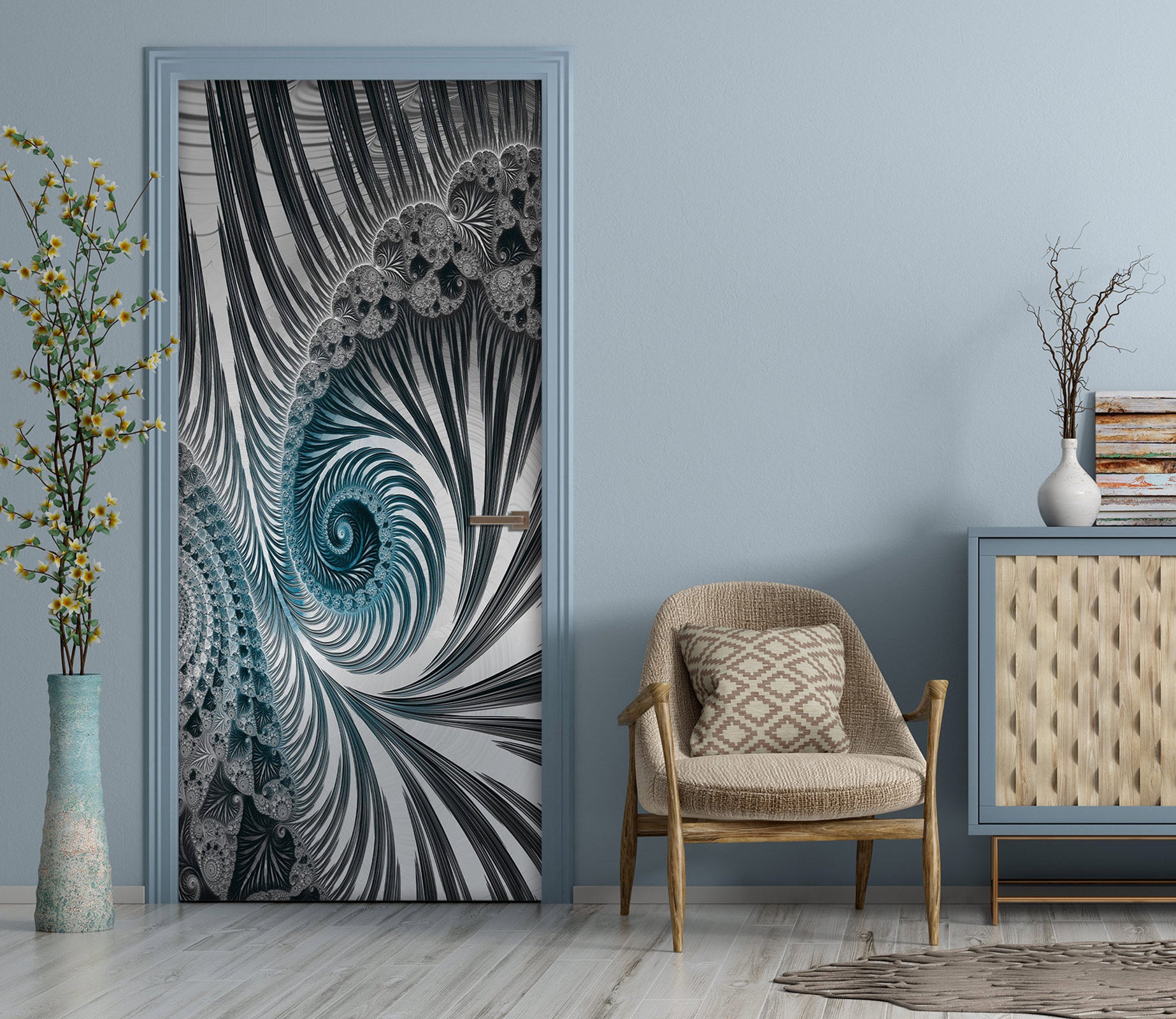 3D Grey Blue Pattern Thread 102108 Andrea Haase Door Mural