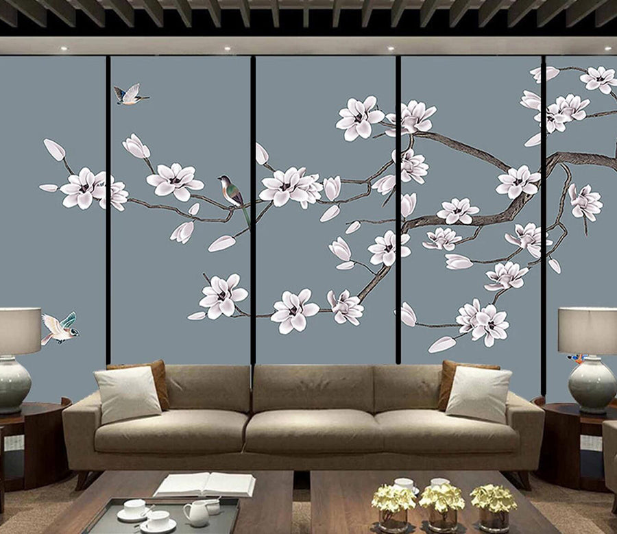 3D Birds Flying Flowers WC1227 Wall Murals