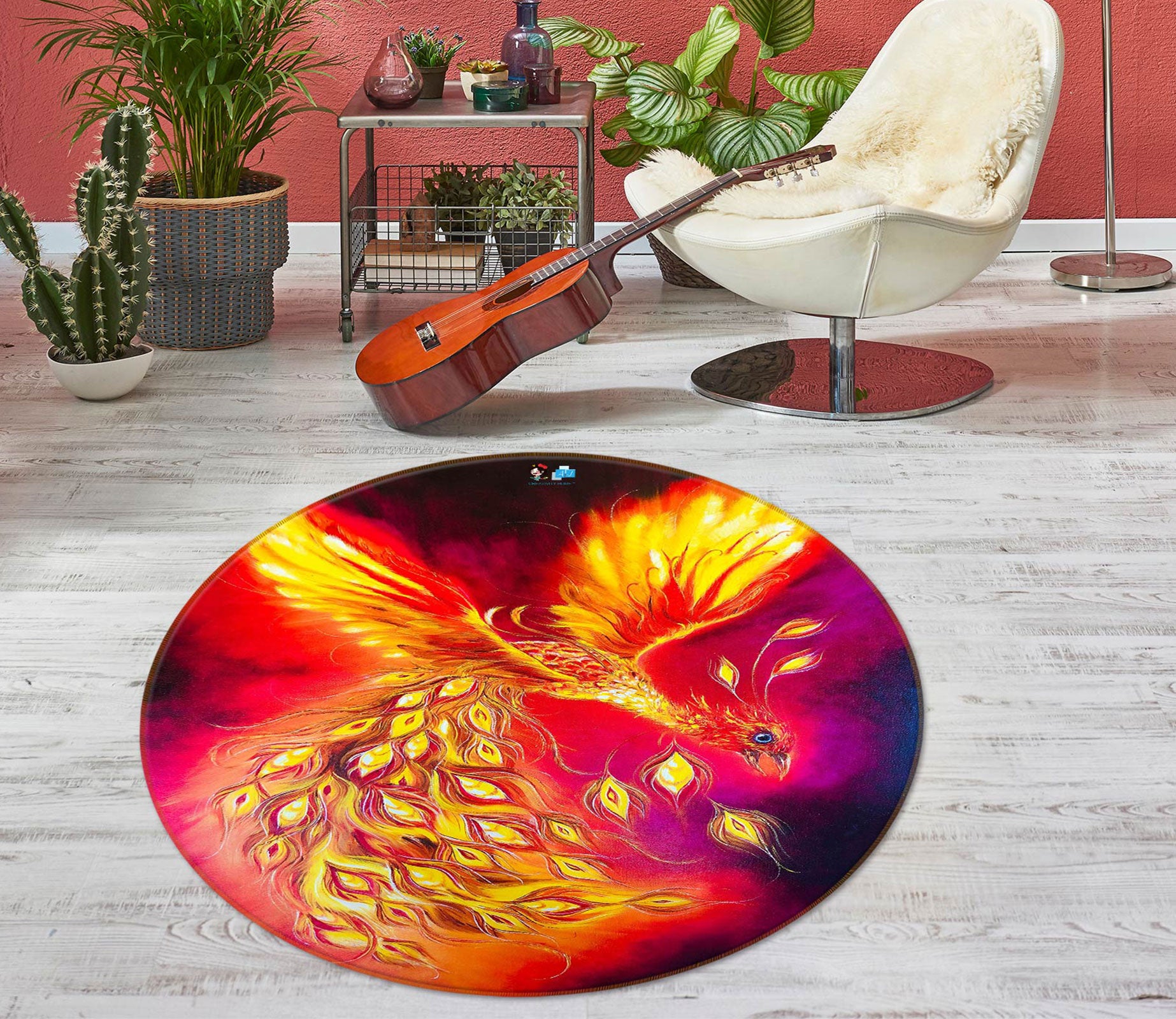 3D Peacock Phoenix 753 Skromova Marina Rug Round Non Slip Rug Mat