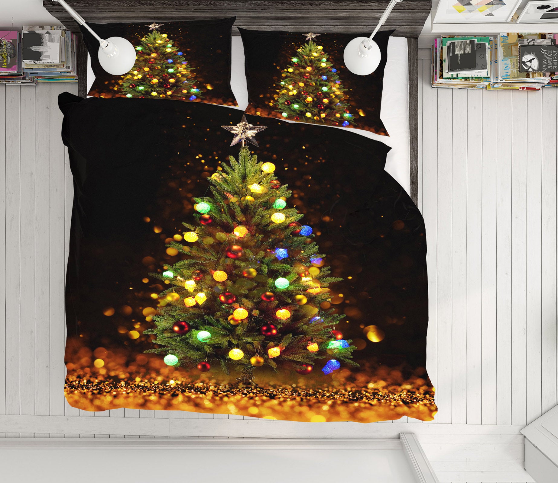 3D Tree Colorful String Lights 52247 Christmas Quilt Duvet Cover Xmas Bed Pillowcases