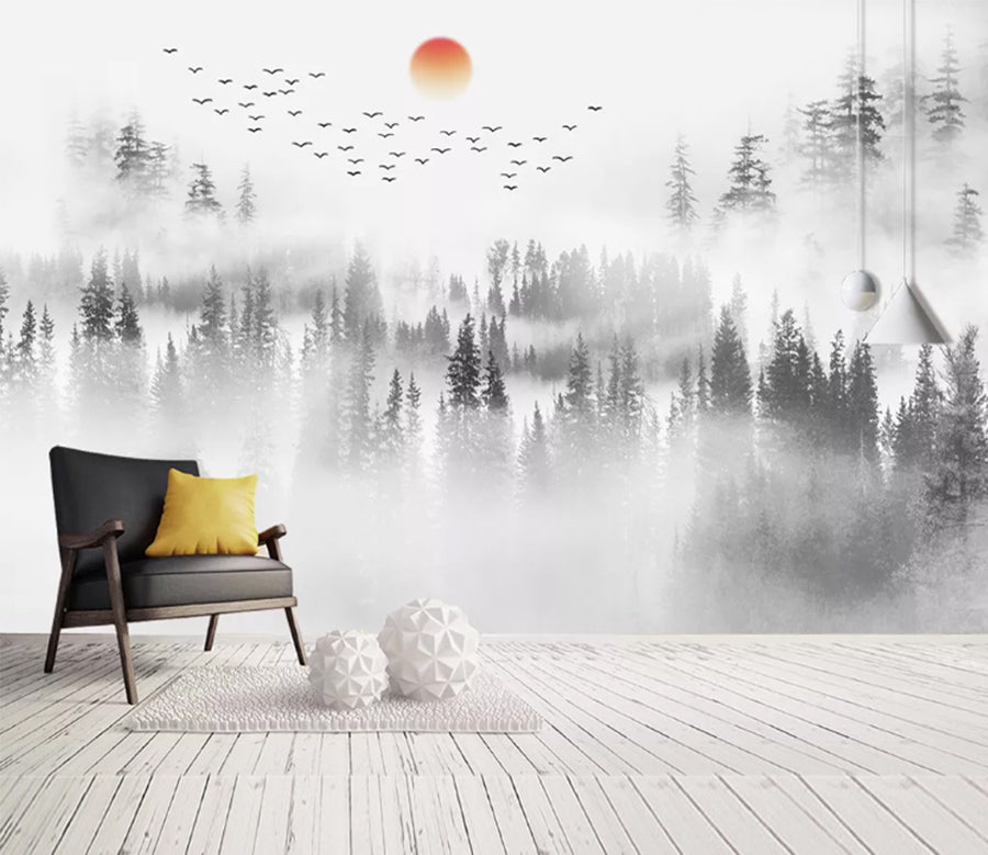 3D Sun Forest Bird WC1824 Wall Murals