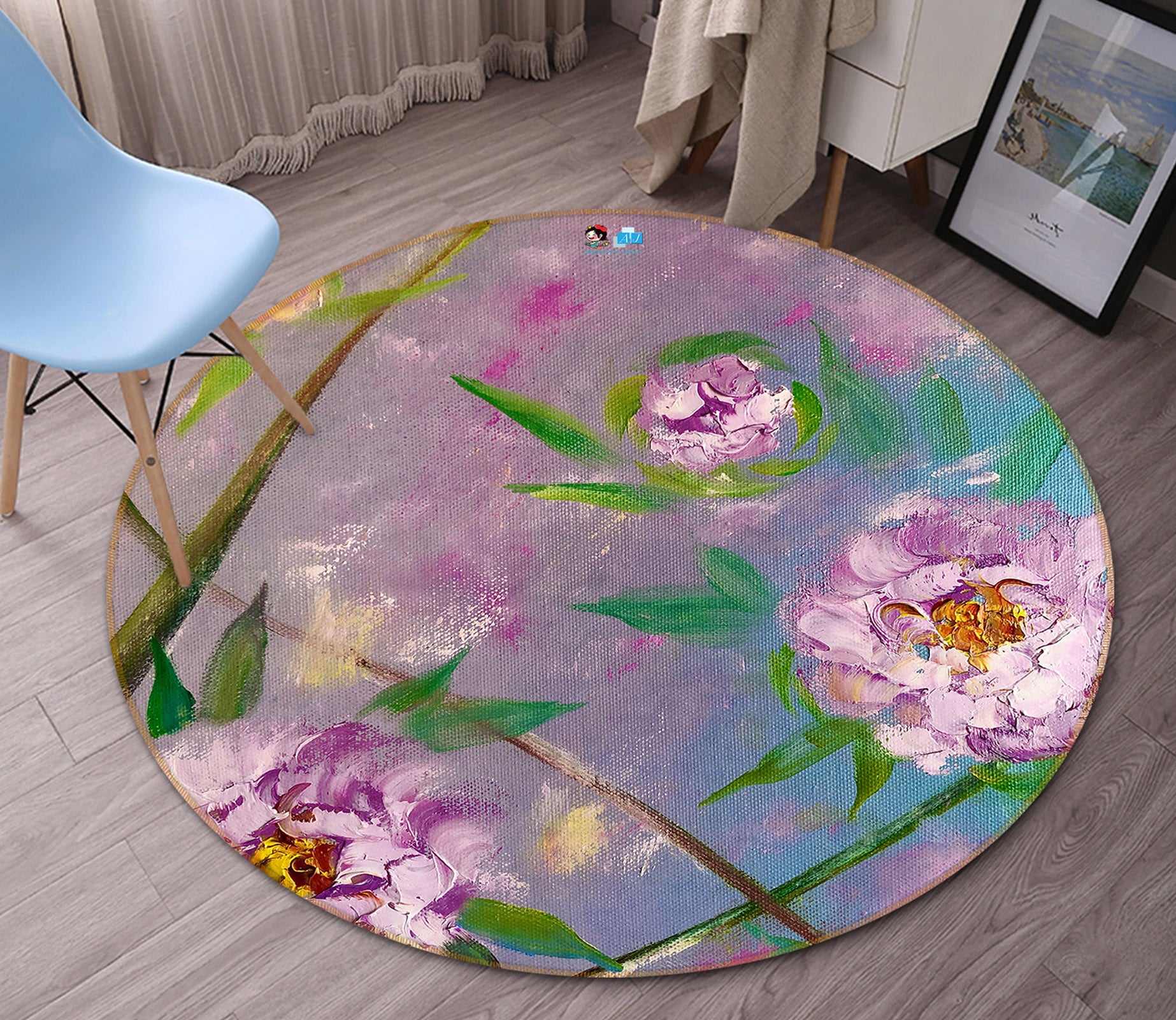 3D Purple Flower Leaves 847 Skromova Marina Rug Round Non Slip Rug Mat