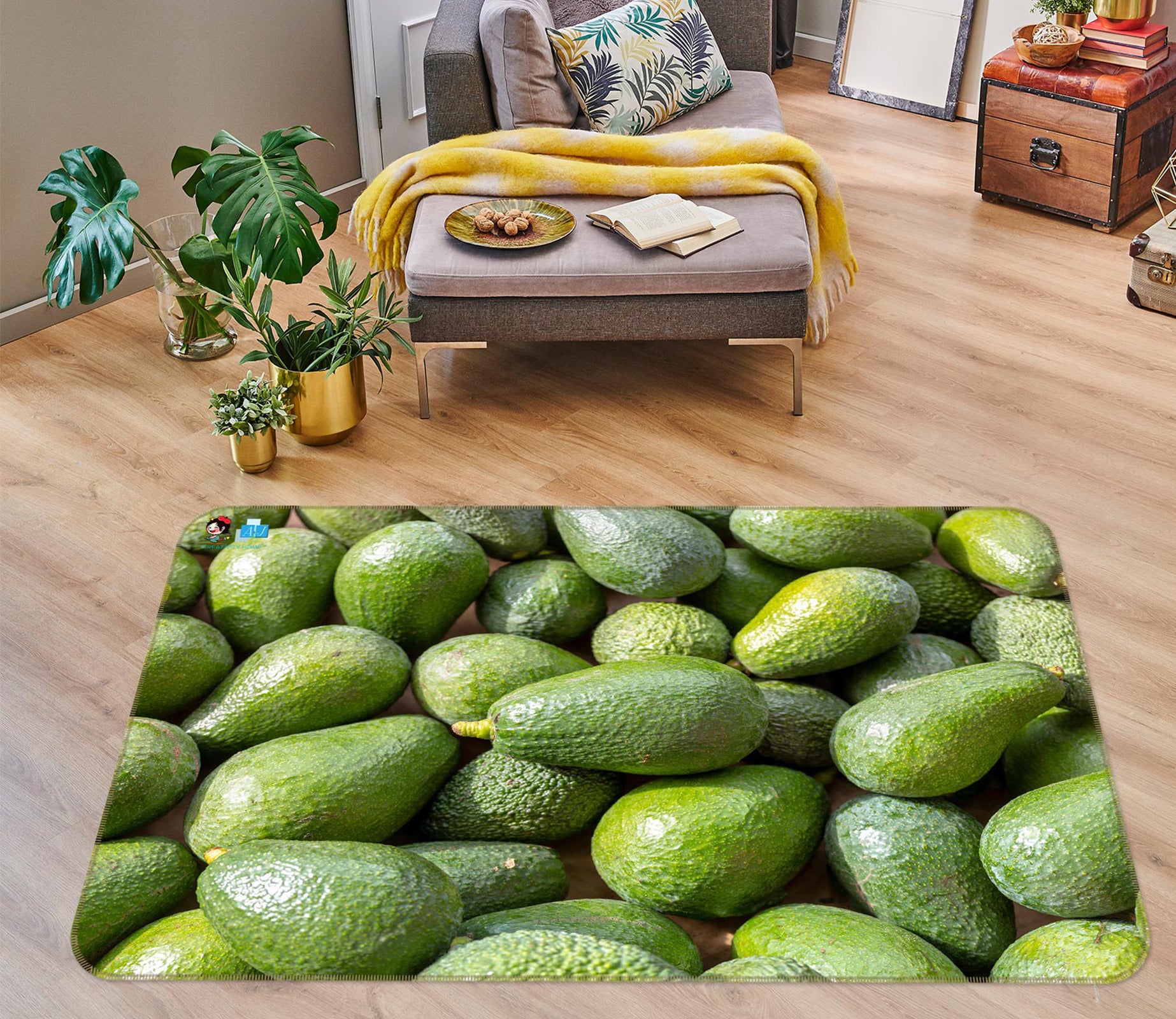 3D Fruit Avocado 6853 Assaf Frank Rug Non Slip Rug Mat