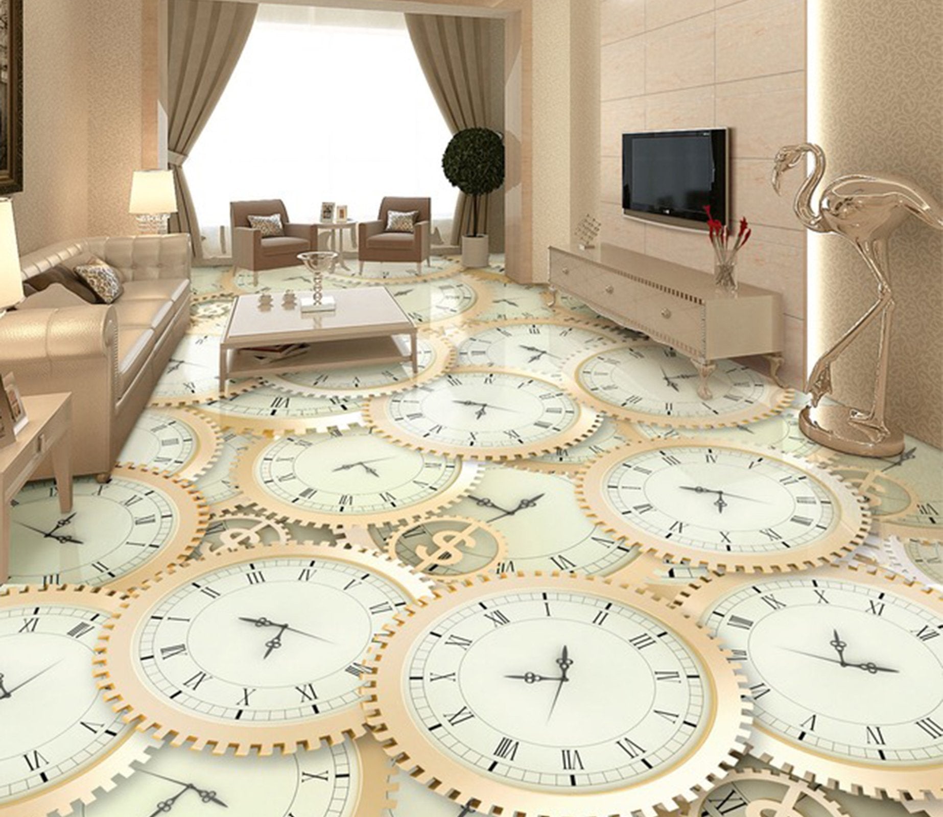 3D Clock WG034 Floor Mural Wallpaper AJ Wallpaper 2 