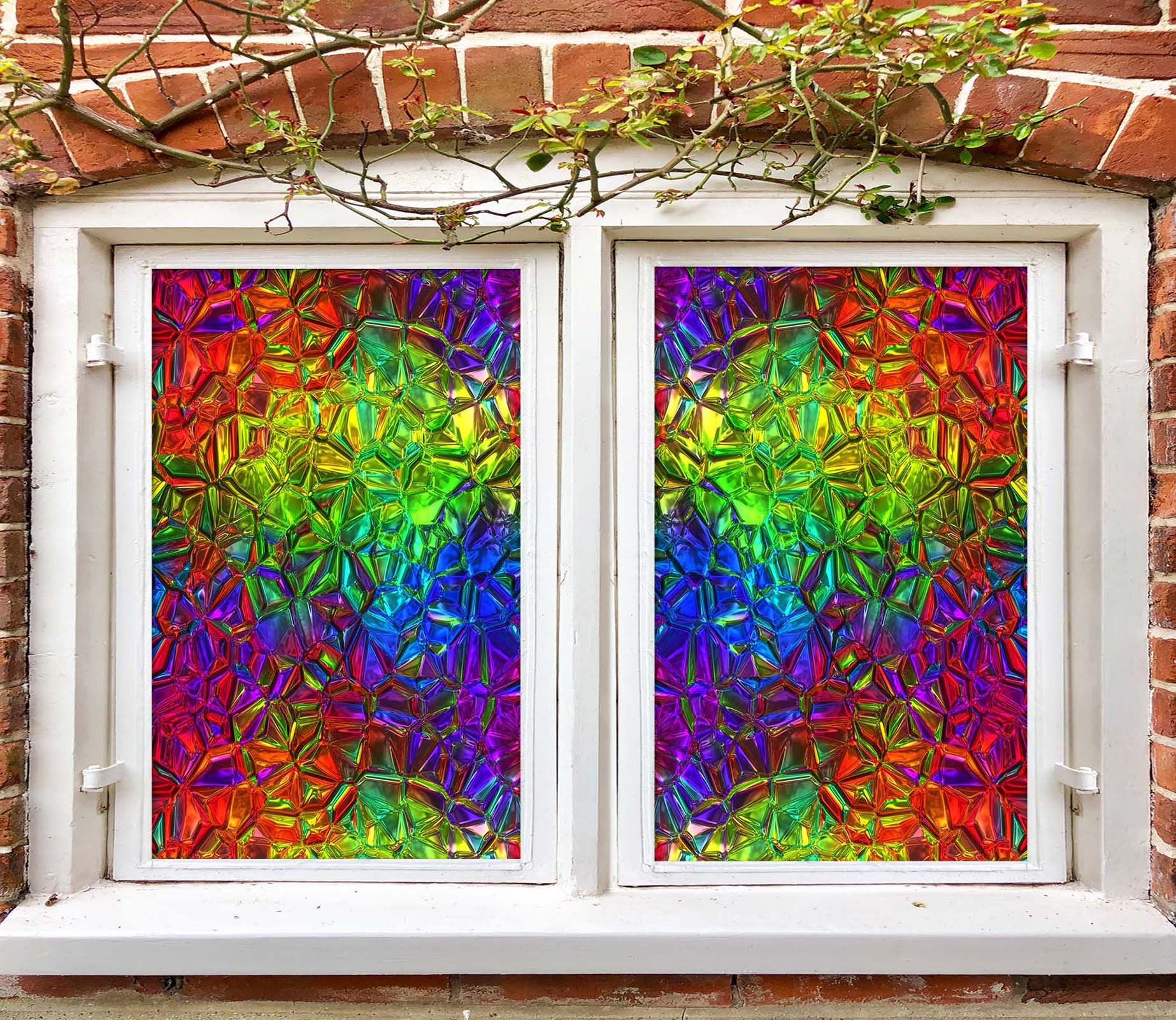 3D Multicolored Glass 135 Window Film Print Sticker Cling Stained Glass UV Block