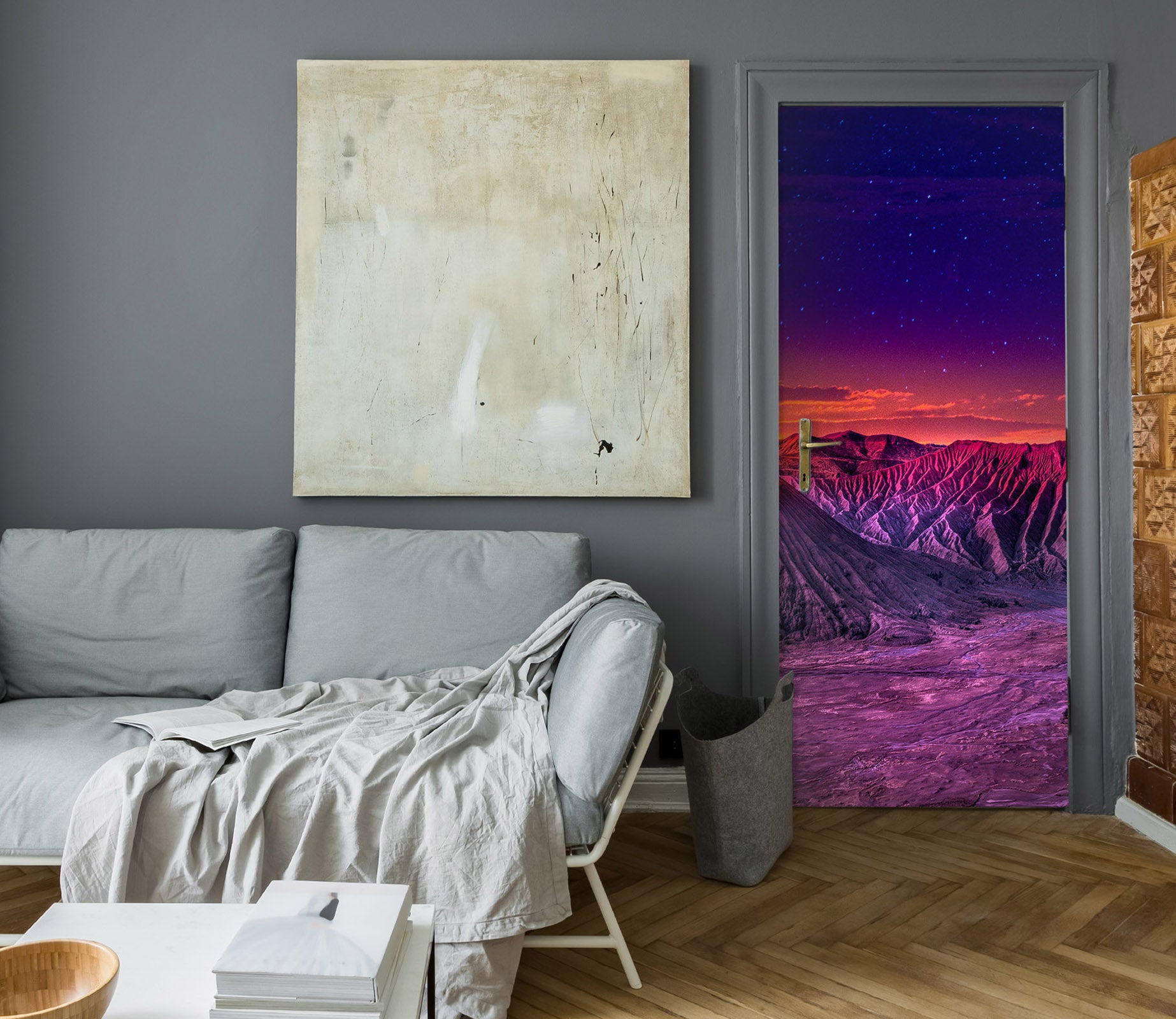 3D Snow Rock Night Starry Sky 12014 Marco Carmassi Door Mural