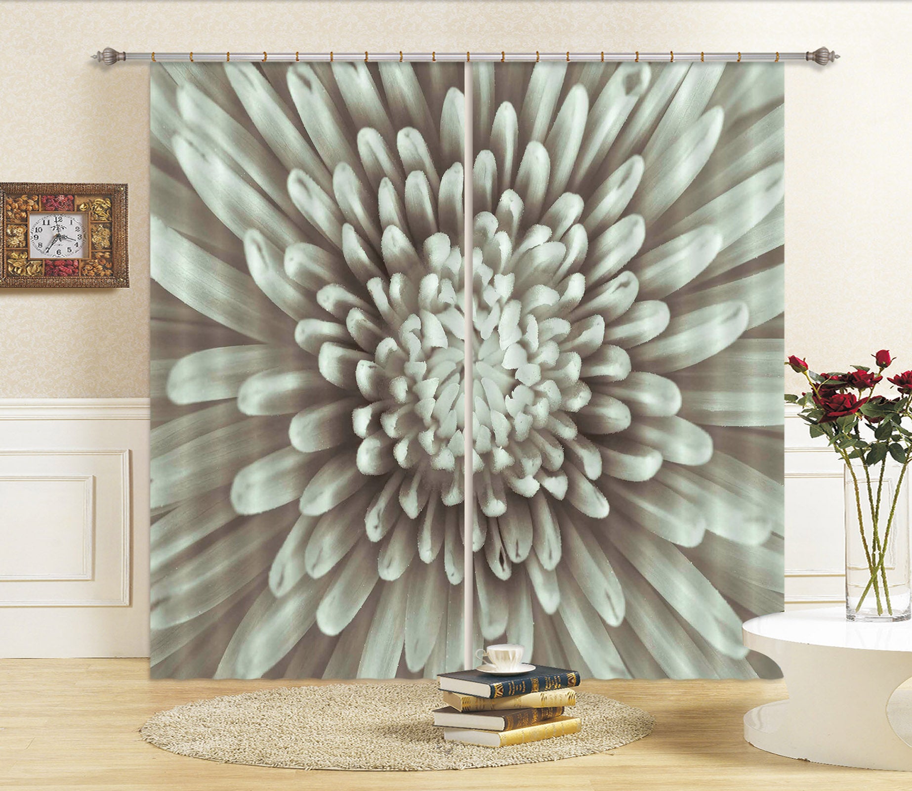 3D White Daisy 001 Assaf Frank Curtain Curtains Drapes