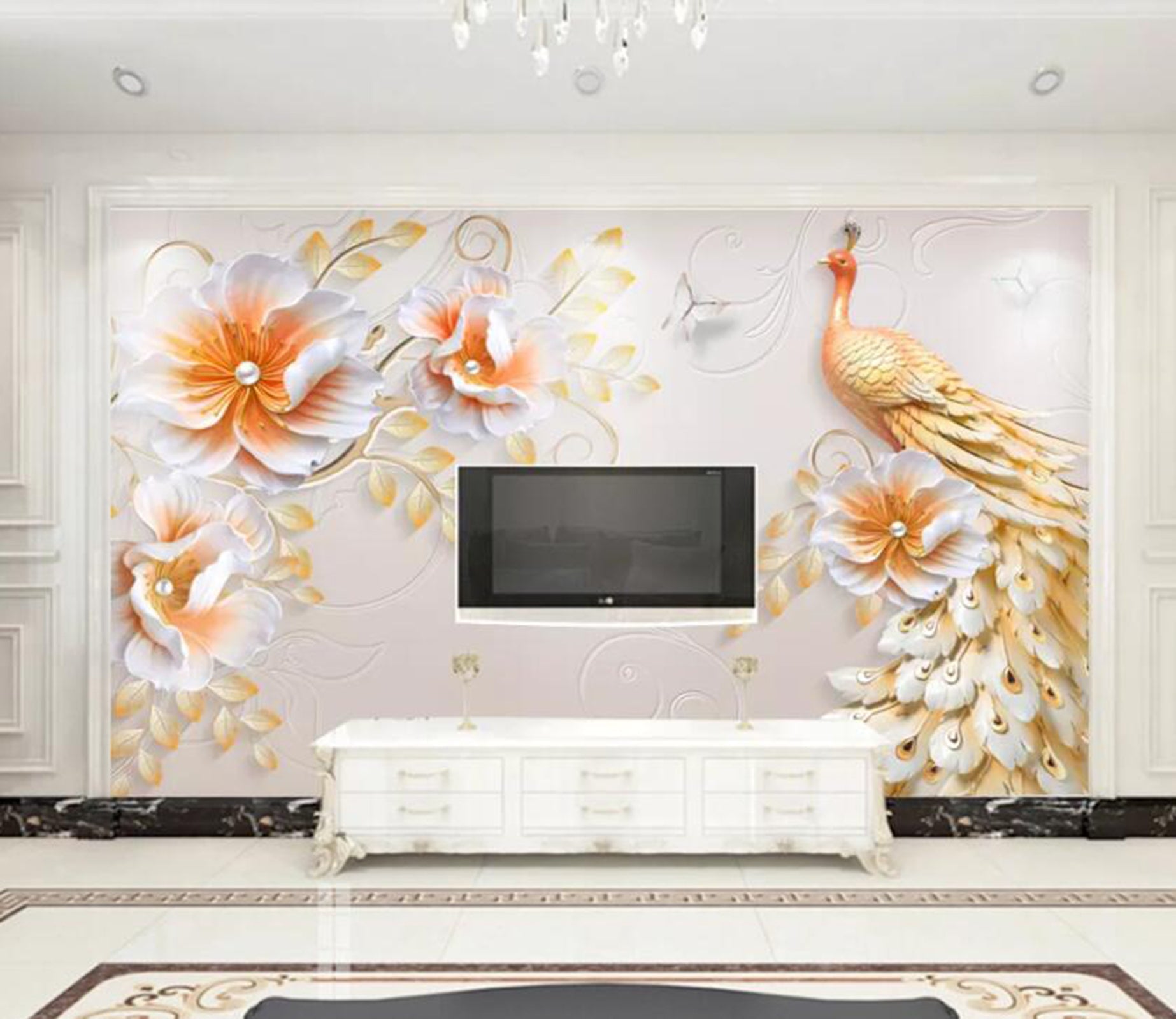 3D Flower Peacock WC17 Wall Murals Wallpaper AJ Wallpaper 2 