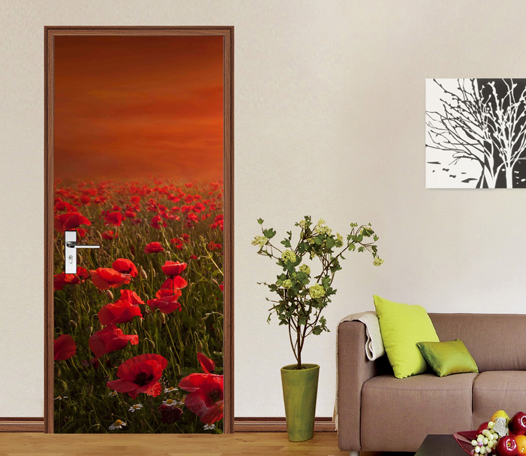 3D Red Flower Bush 11547 Marco Carmassi Door Mural