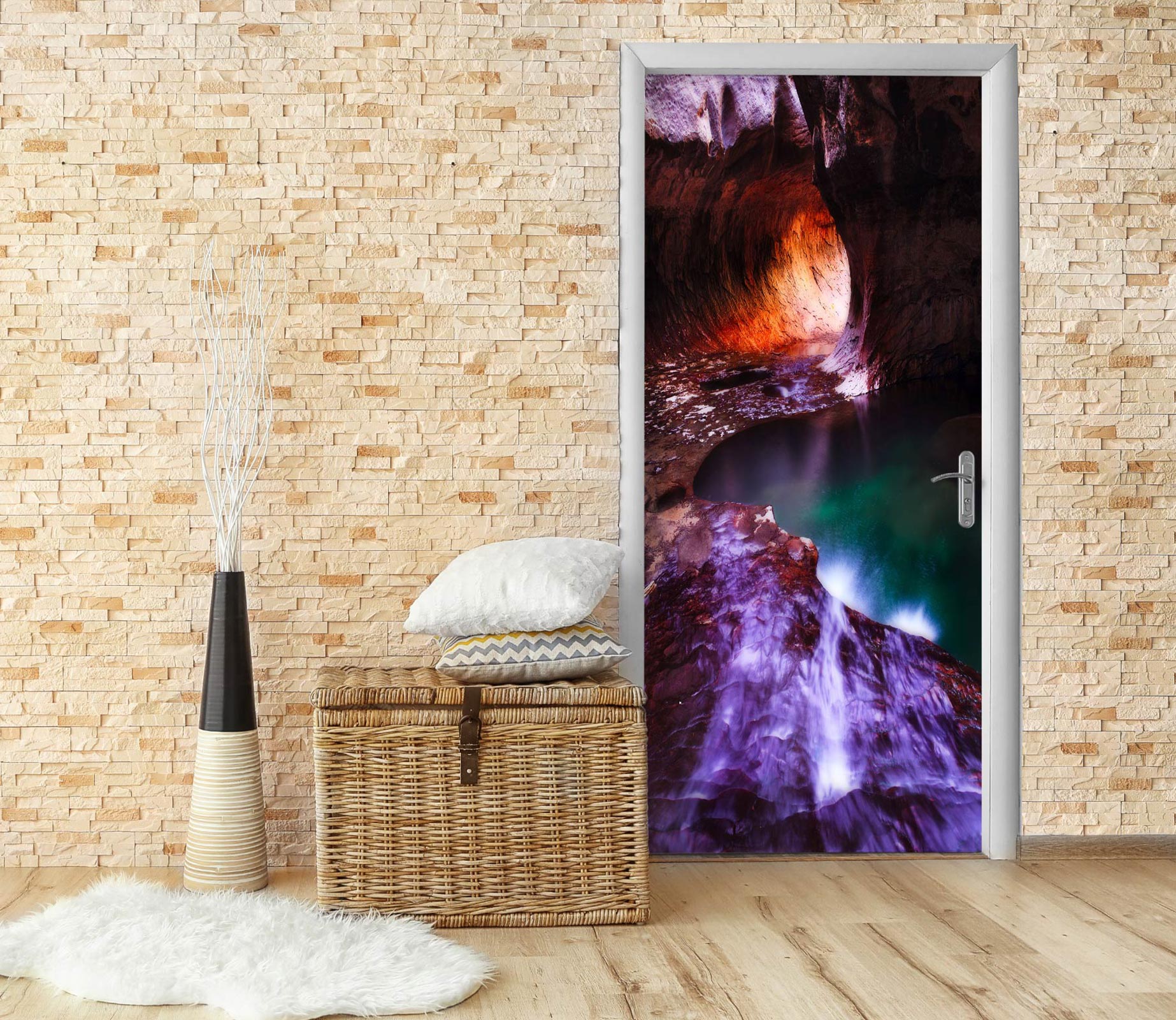 3D Purple Stone Cave 029 Door Mural-Heavy Duty- Premium Canvas