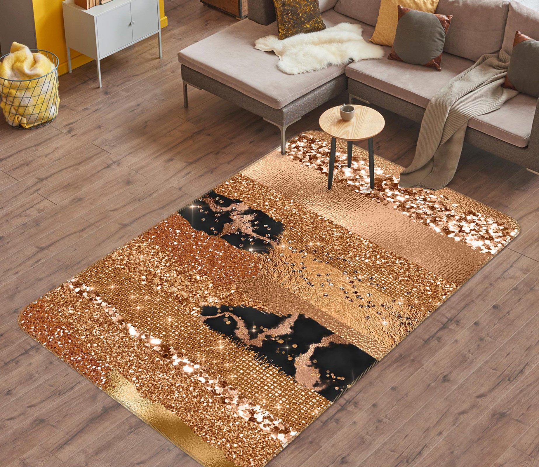 3D Gold Glitter 152 Uta Naumann Rug Non Slip Rug Mat