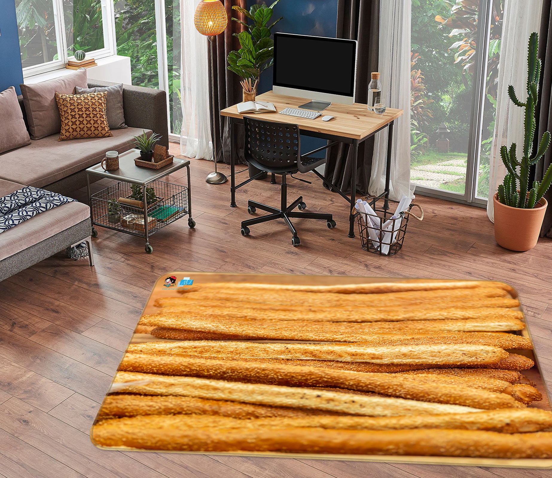 3D Yellow Bread 6848 Assaf Frank Rug Non Slip Rug Mat