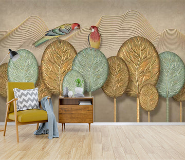 3D Parrot Leaf WC761 Wall Murals