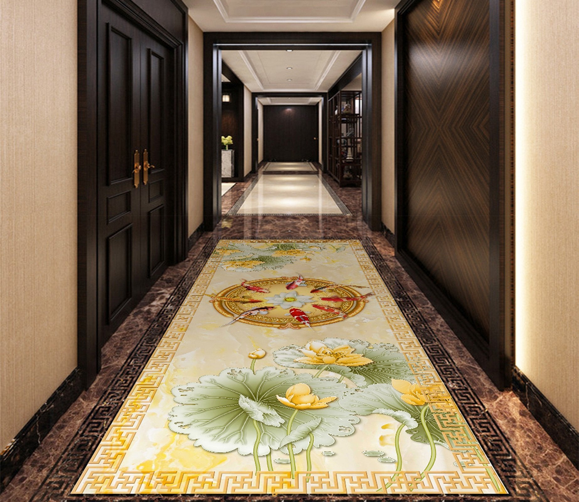 3D Lotus Goldfish WG307 Floor Mural Wallpaper AJ Wallpaper 2 