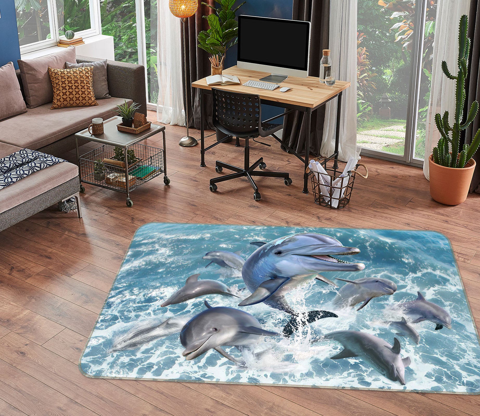 3D Dolphin Jump 1055 Jerry LoFaro Rug Non Slip Rug Mat