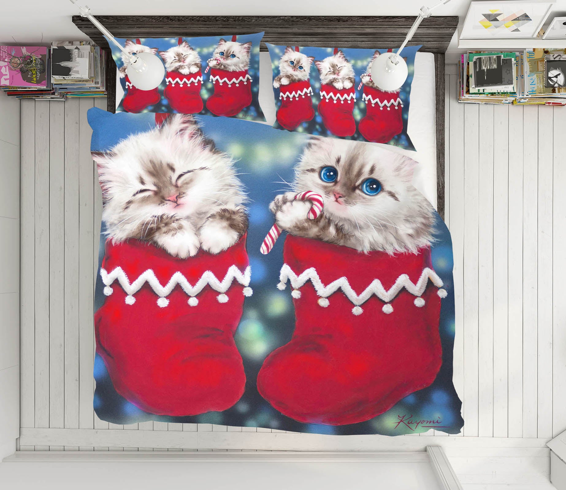 3D Christmas Socks Cat 5921 Kayomi Harai Bedding Bed Pillowcases Quilt Cover Duvet Cover