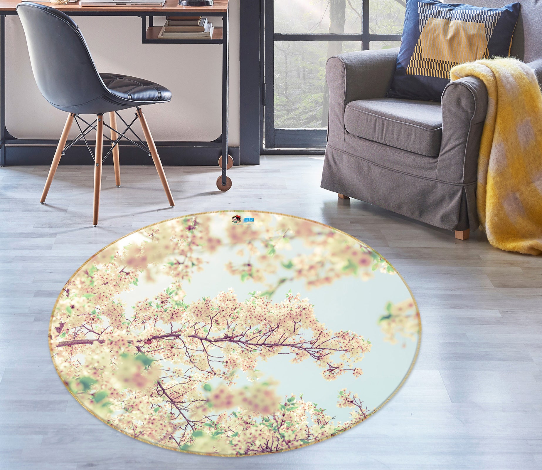 3D Flower Branch 7541 Assaf Frank Rug Round Non Slip Rug Mat