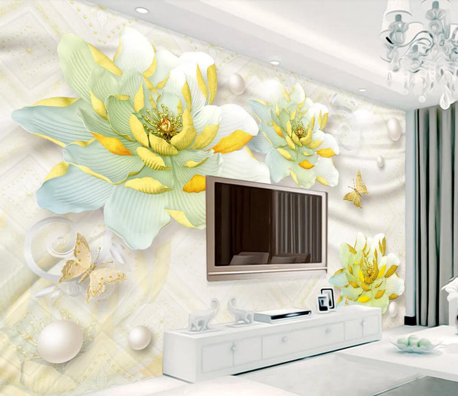 3D Green Peony WC678 Wall Murals