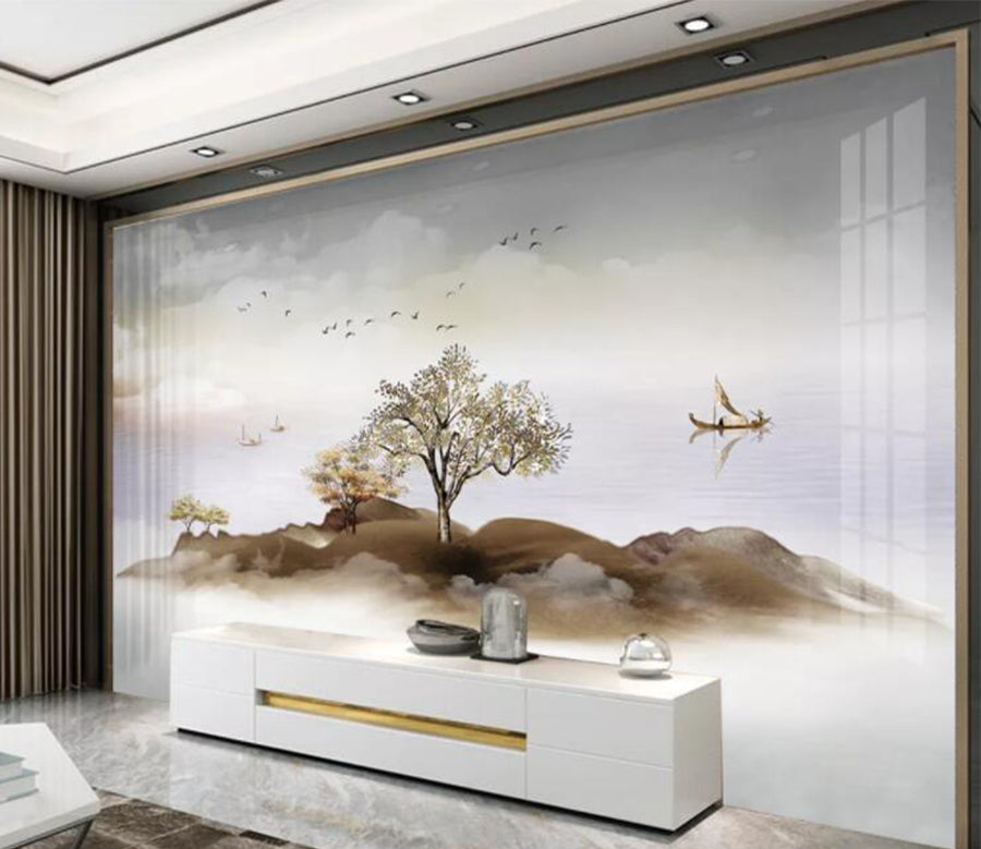 3D Tree Boat WC2692 Wall Murals