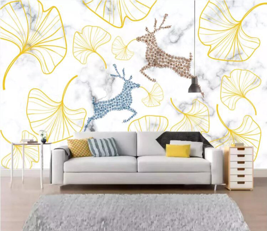 3D Yellow Leaf Deer WC1783 Wall Murals