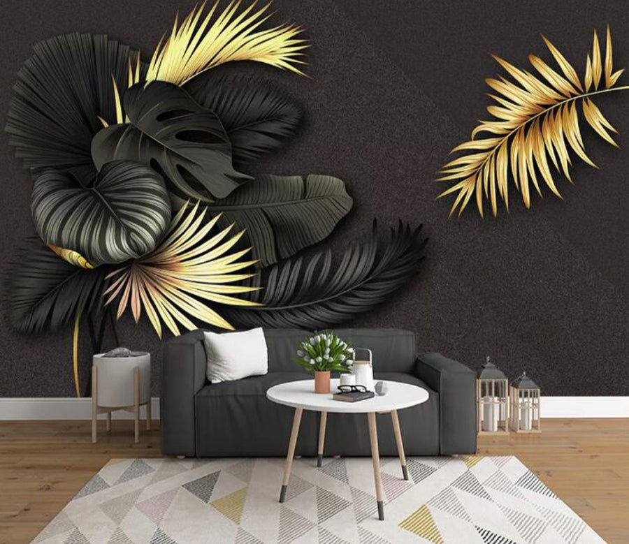 3D Black Leaves WC2524 Wall Murals