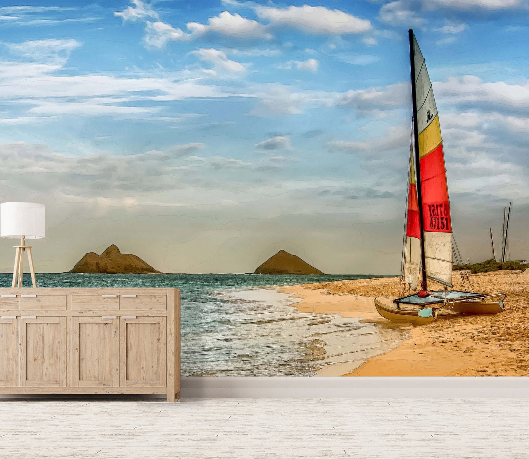 3D Beach Sailboat 9180 Alius Herb Wall Mural Wall Murals