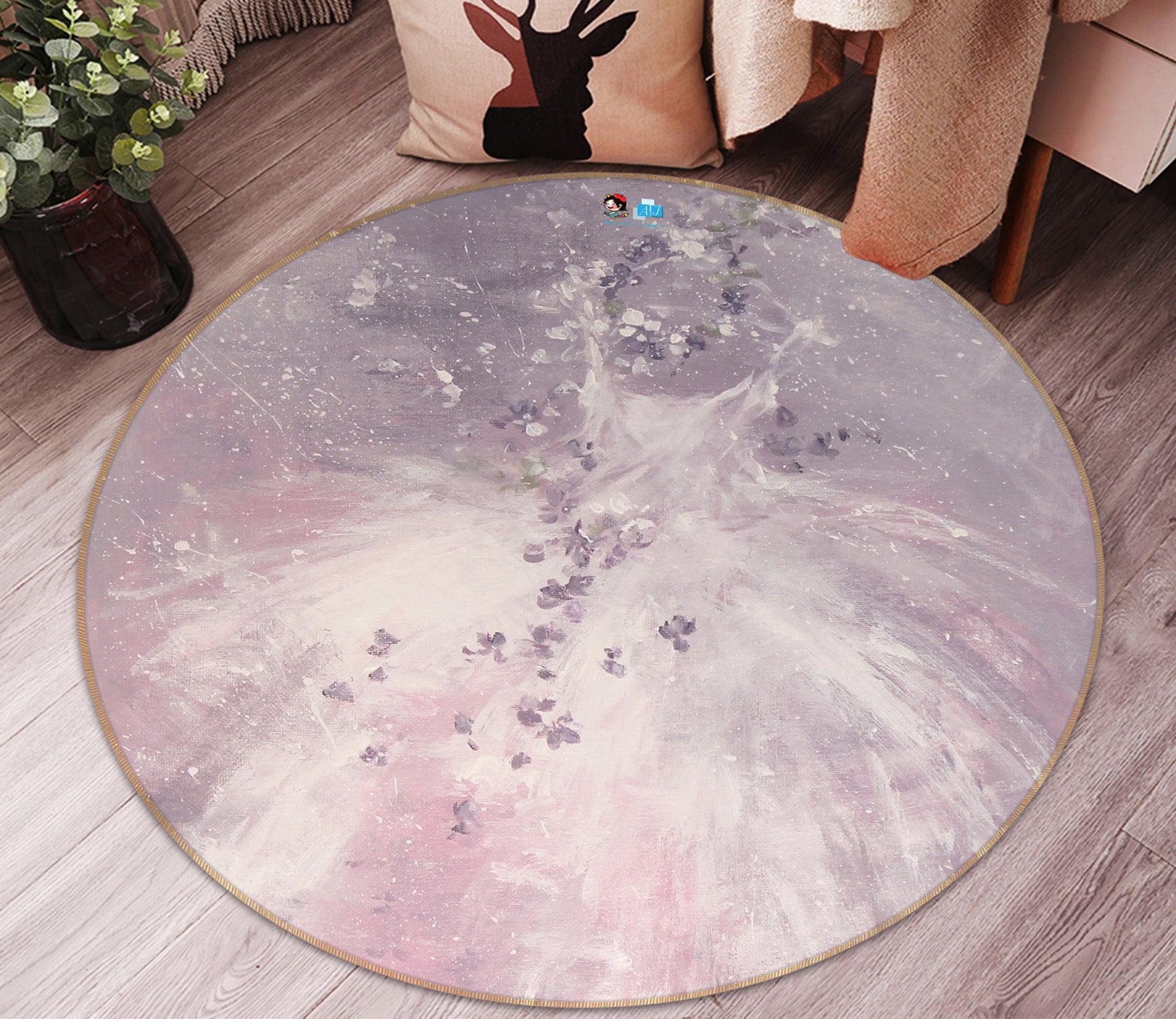 3D White Gauze Skirt Floral 1176 Debi Coules Rug Round Non Slip Rug Mat