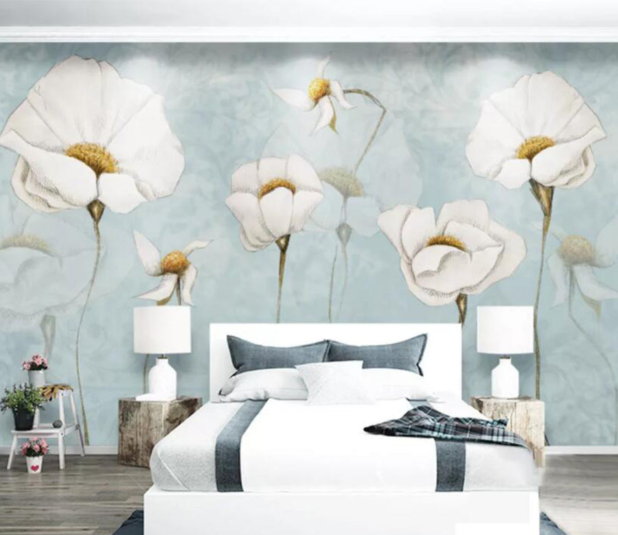 3D White Flower WG784 Wall Murals