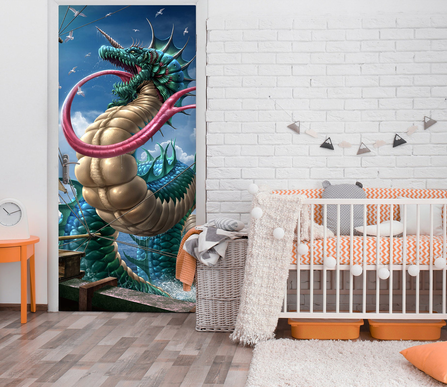 3D Sailboat Dragon 635 Tom Wood Door Mural