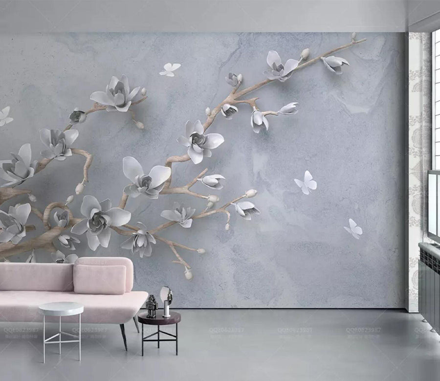 3D White Plum Butterfly WC709 Wall Murals