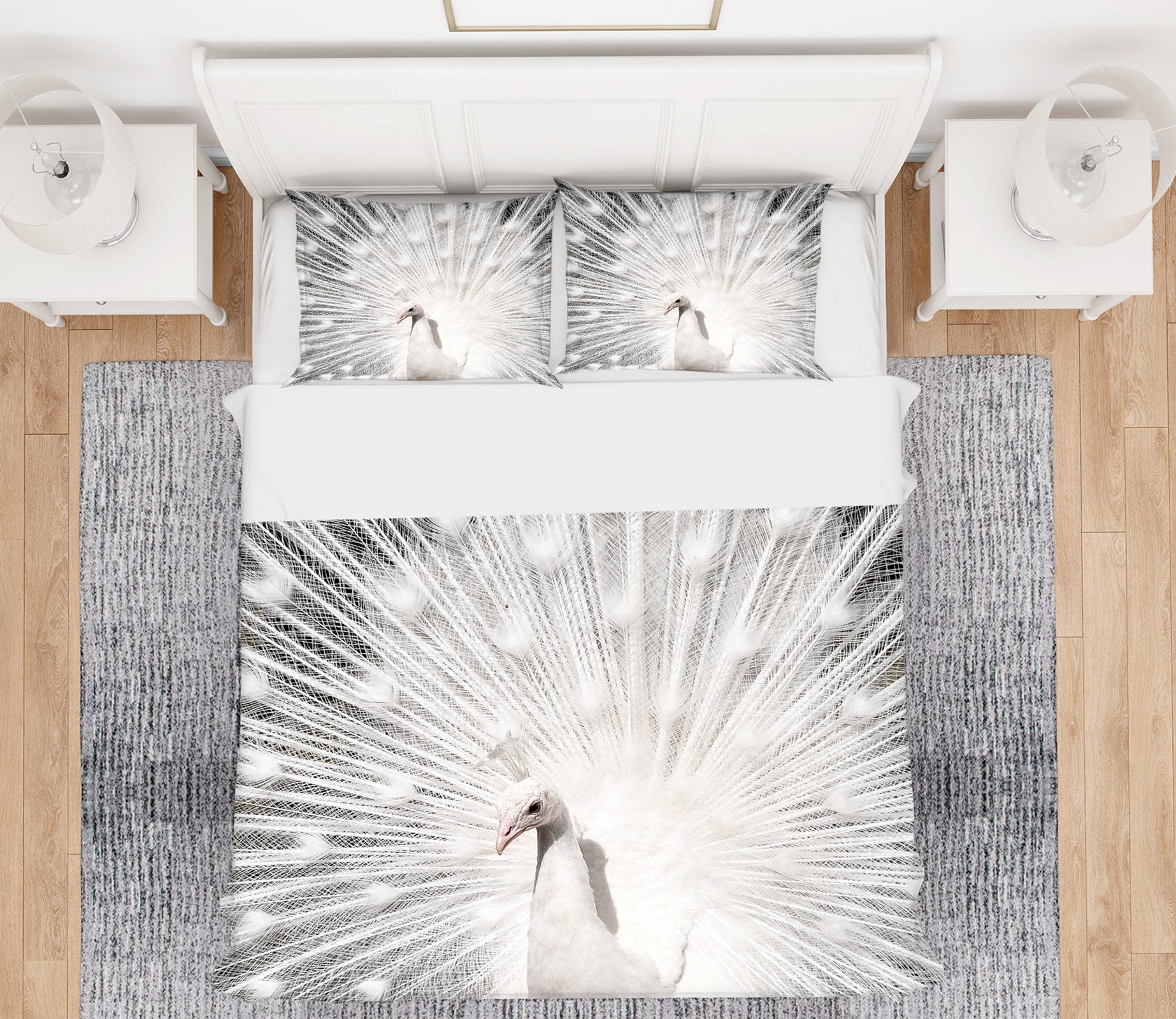 3D White Peacock 72005 Bed Pillowcases Quilt