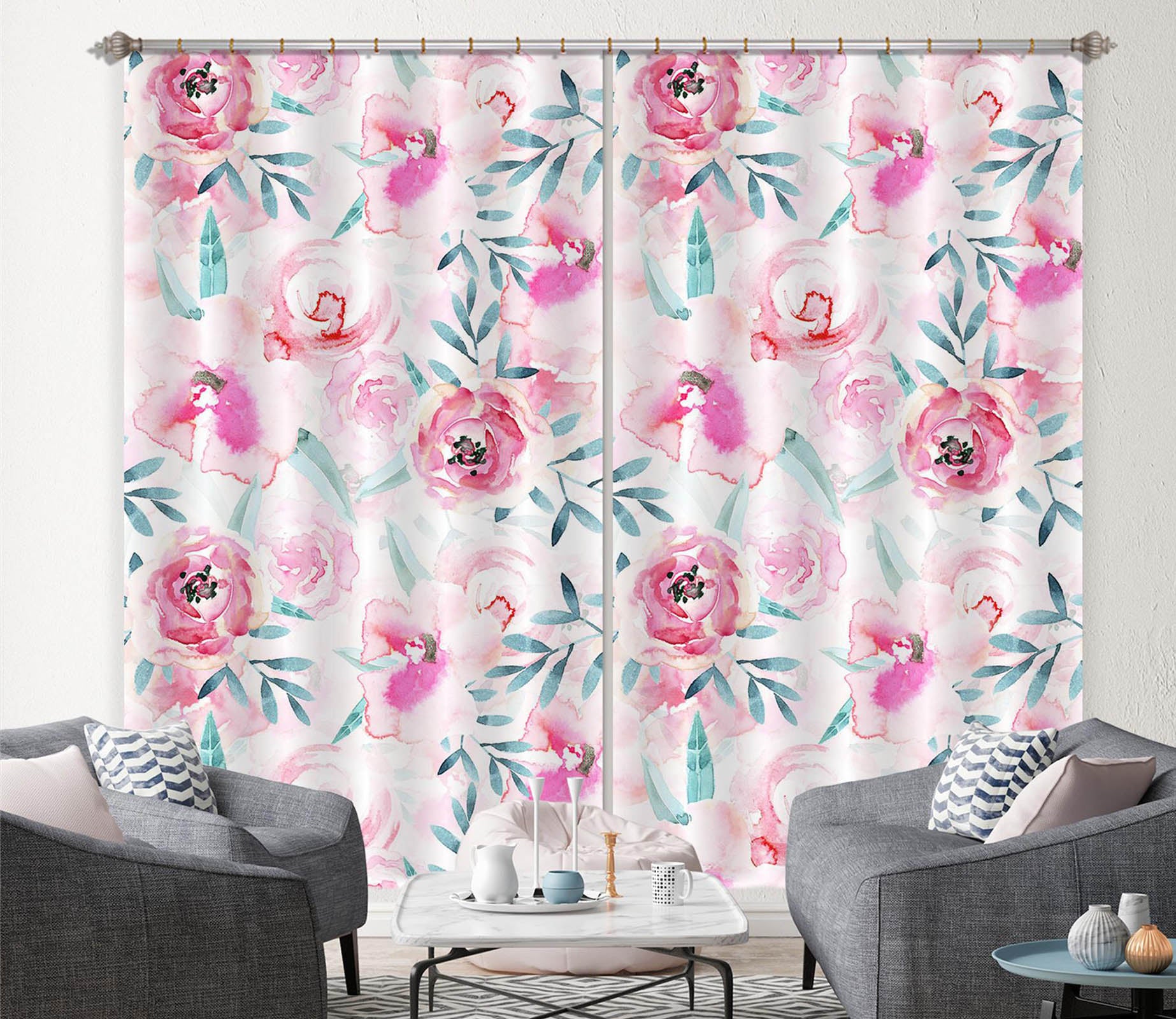 3D Red Flower Leaf 224 Uta Naumann Curtain Curtains Drapes