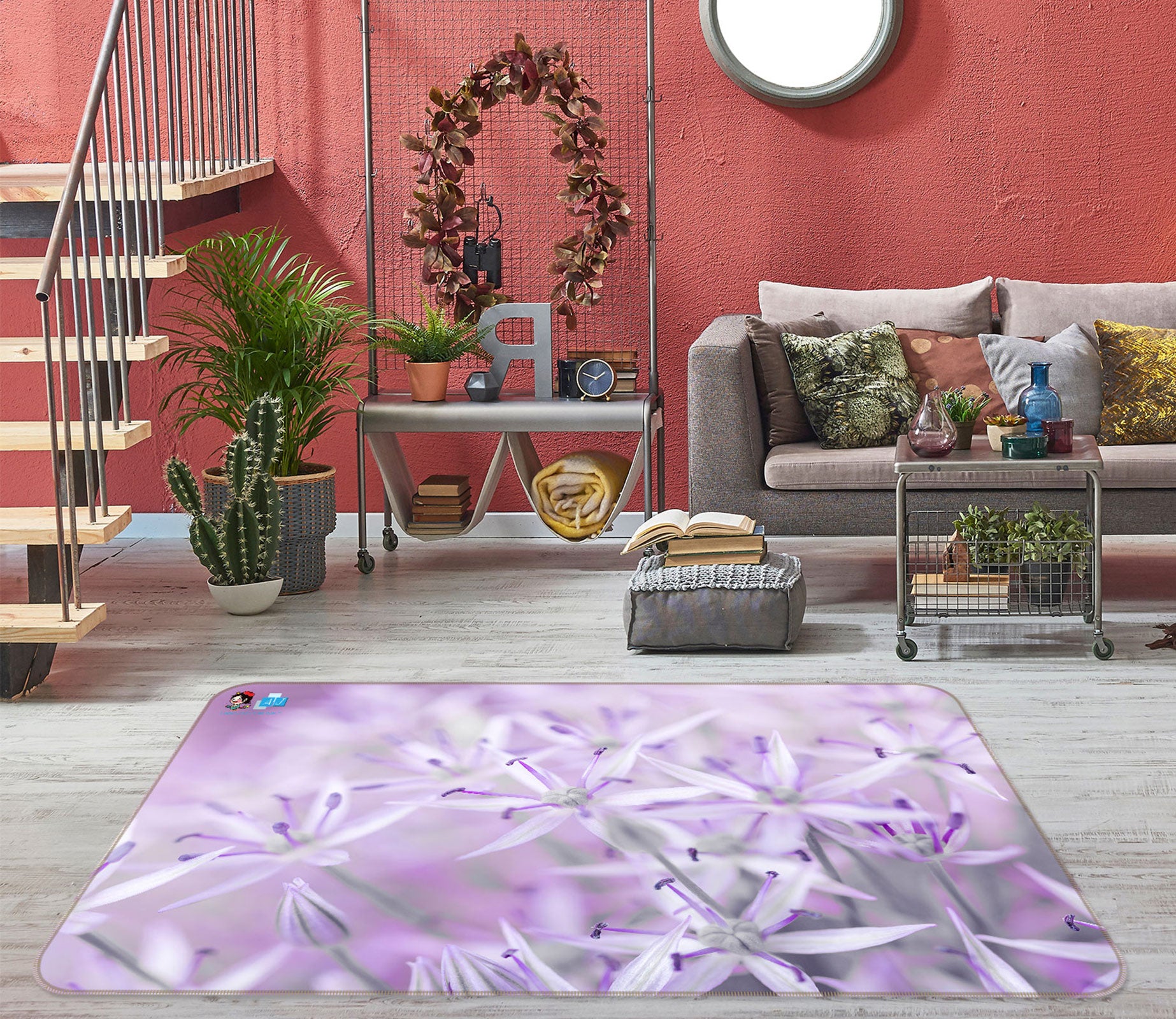 3D Purple Flower 6865 Assaf Frank Rug Non Slip Rug Mat