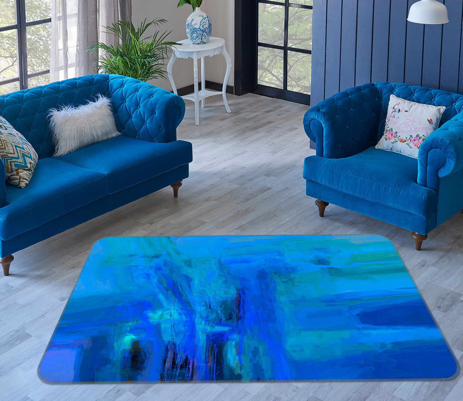 3D Blue Graffiti 1021 Michael Tienhaara Rug Non Slip Rug Mat